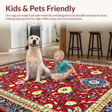 Ultra Soft Area Rug, Non Slip, Stain Resistant, Washable Area Rugs for Living Room, Bedroom, Colorful Coastal Medallion Arrangement(Red)