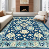 Ultra Soft Area Rug, Non Slip, Stain Resistant, Washable Area Rugs for Living Room, Bedroom, Vibrant Coastal Medallion Aesthetic(Blue)