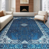 Ultra Soft Area Rug, Non Slip, Stain Resistant, Washable Area Rugs for Living Room, Bedroom, Intricate Abstract Spotted Area with Geometric Blue and Silver Design(Blue)