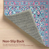 Ultra Soft Area Rug, Non Slip, Stain Resistant, Washable Area Rugs for Living Room, Bedroom, Vibrant Pastel Floral Motif(Blue)