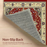 Ultra Soft Area Rug, Non Slip, Stain Resistant, Washable Area Rugs for Living Room, Bedroom, Intricate Vintage Damask Style(Red)