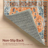 Ultra Soft Area Rug, Non Slip, Stain Resistant, Washable Area Rugs for Living Room, Bedroom, Sophisticated Low-Pile Floral Aesthetic(Orange)