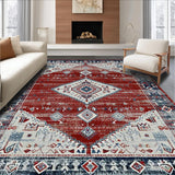 Ultra Soft Area Rug, Non Slip, Stain Resistant, Washable Area Rugs for Living Room, Bedroom, Contemporary Distressed Geometric Charm(Red)