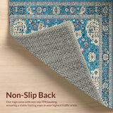 Ultra Soft Area Rug, Non Slip, Stain Resistant, Washable Area Rugs for Living Room, Bedroom, Charming Ethnic Floral Motif(Blue)