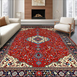 Ultra Soft Area Rug, Non Slip, Stain Resistant, Washable Area Rugs for Living Room, Bedroom, Sophisticated Ethnic Diamond Composition(Red)