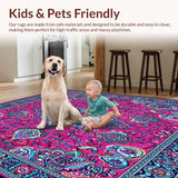 Ultra Soft Area Rug, Non Slip, Stain Resistant, Washable Area Rugs for Living Room, Bedroom, Bohemian Paisley(Pink)