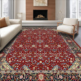 Ultra Soft Area Rug, Non Slip, Stain Resistant, Washable Area Rugs for Living Room, Bedroom, Rustic Earthy Toned Botanical Design(Red)