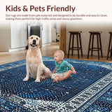 Ultra Soft Area Rug, Non Slip, Stain Resistant, Washable Area Rugs for Living Room, Bedroom, Intricate Abstract Spotted Area with Geometric Blue and Silver Design(Blue)