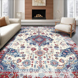 Ultra Soft Area Rug, Non Slip, Stain Resistant, Washable Area Rugs for Living Room, Bedroom, Chic Colorful Tiled Medallion Style(White)
