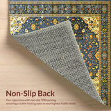 Ultra Soft Area Rug, Non Slip, Stain Resistant, Washable Area Rugs for Living Room, Bedroom, Neutral Toned Medallion Pattern(Blue)