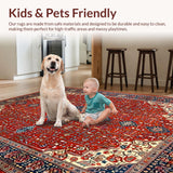 Ultra Soft Area Rug, Non Slip, Stain Resistant, Washable Area Rugs for Living Room, Bedroom, Cozy Rich Toned Trellis Style(Red)