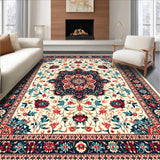 Ultra Soft Area Rug, Non Slip, Stain Resistant, Washable Area Rugs for Living Room, Bedroom, Eclectic Cream Blue Bedroom Rug for Minimalist Homes(Beige)