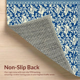 Ultra Soft Area Rug, Non Slip, Stain Resistant, Washable Area Rugs for Living Room, Bedroom, Elegant Damask Front Porch Stain-Resistant Rug(Blue)