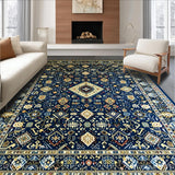 Ultra Soft Area Rug, Non Slip, Stain Resistant, Washable Area Rugs for Living Room, Bedroom, Elegant Geometric Gold Accents(Blue)
