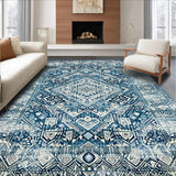 Ultra Soft Area Rug, Non Slip, Stain Resistant, Washable Area Rugs for Living Room, Bedroom, Rustic Gray and Blue Medallion Design(Blue)