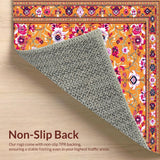 Ultra Soft Area Rug, Non Slip, Stain Resistant, Washable Area Rugs for Living Room, Bedroom, Rustic Earthy Floral Display(Orange)