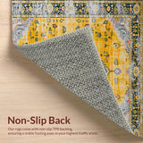 Ultra Soft Area Rug, Non Slip, Stain Resistant, Washable Area Rugs for Living Room, Bedroom, Rustic Earth Toned Geometric Motif(Yellow)