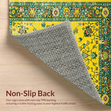 Ultra Soft Area Rug, Non Slip, Stain Resistant, Washable Area Rugs for Living Room, Bedroom, Artistic Distressed Botanical Design(Yellow)