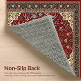 Ultra Soft Area Rug, Non Slip, Stain Resistant, Washable Area Rugs for Living Room, Bedroom, Classic Red and Brown Area Timeless Design(Red)