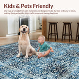 Ultra Soft Area Rug, Non Slip, Stain Resistant, Washable Area Rugs for Living Room, Bedroom, Elegant Vintage Scroll Motif(Blue)