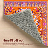 Ultra Soft Area Rug, Non Slip, Stain Resistant, Washable Area Rugs for Living Room, Bedroom, Eclectic Earthy Floral Inspiration(Orange)