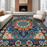 Ultra Soft Area Rug, Non Slip, Stain Resistant, Washable Area Rugs for Living Room, Bedroom, Brightly Colored Ethnic Print Theme(Blue)