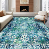 Ultra Soft Area Rug, Non Slip, Stain Resistant, Washable Area Rugs for Living Room, Bedroom, Whimsical Nautical Area Rug with Colorful Seahorse and Wave Design(Blue)