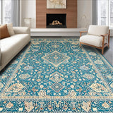 Ultra Soft Area Rug, Non Slip, Stain Resistant, Washable Area Rugs for Living Room, Bedroom, Transitional Soft Beige Patterned Flourish(Blue)