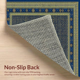 Ultra Soft Area Rug, Non Slip, Stain Resistant, Washable Area Rugs for Living Room, Bedroom, Artisan Geometric Area with Deep Blue and Gold Motifs(Blue)