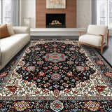 Ultra Soft Area Rug, Non Slip, Stain Resistant, Washable Area Rugs for Living Room, Bedroom, Elegant Floral Arch Arrangement(Black)