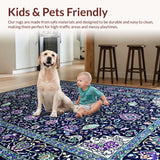 Ultra Soft Area Rug, Non Slip, Stain Resistant, Washable Area Rugs for Living Room, Bedroom, Eclectic Multicolor Floral Motif(Blue)