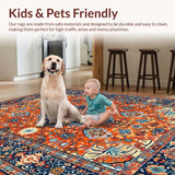 Ultra Soft Area Rug, Non Slip, Stain Resistant, Washable Area Rugs for Living Room, Bedroom, Bright Medallion Patterned Vibe(Orange)