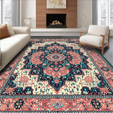 Ultra Soft Area Rug, Non Slip, Stain Resistant, Washable Area Rugs for Living Room, Bedroom, Symmetrical with Coral and Teal Accents(Red)