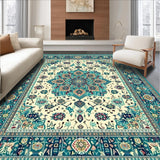 Ultra Soft Area Rug, Non Slip, Stain Resistant, Washable Area Rugs for Living Room, Bedroom, Colorful Boho Chic Geometric Medallion Area(White)