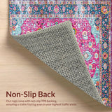 Ultra Soft Area Rug, Non Slip, Stain Resistant, Washable Area Rugs for Living Room, Bedroom, Vintage Textured Geometric Tapestry(Pink)