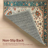 Ultra Soft Area Rug, Non Slip, Stain Resistant, Washable Area Rugs for Living Room, Bedroom, Rustic Soft Teal Paisley Motif(Ivory)