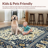 Ultra Soft Area Rug, Non Slip, Stain Resistant, Washable Area Rugs for Living Room, Bedroom, Navy Beige Abstract With Intricate Animal And Floral Motifs(Blue)