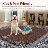Ultra Soft Area Rug, Non Slip, Stain Resistant, Washable Area Rugs for Living Room, Bedroom, Intricate Geometric Spotted Design Area with Rich Brown and Silver Accents(Brown)