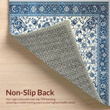 Ultra Soft Area Rug, Non Slip, Stain Resistant, Washable Area Rugs for Living Room, Bedroom, Light Grey Coastal Floral Motif(Blue)