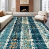 Ultra Soft Area Rug, Non Slip, Stain Resistant, Washable Area Rugs for Living Room, Bedroom, Boho Surfboard Vibes Rug with Hand Drawn Patterns in Indigo and Sunset Gold(Blue)
