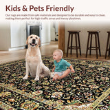 Ultra Soft Area Rug, Non Slip, Stain Resistant, Washable Area Rugs for Living Room, Bedroom, Chic Vintage Blossom Arrangement(Black)