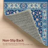 Ultra Soft Area Rug, Non Slip, Stain Resistant, Washable Area Rugs for Living Room, Bedroom, Retro Floral Bedroom Area Rug Machine Washable(Blue)