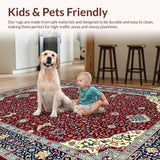 Ultra Soft Area Rug, Non Slip, Stain Resistant, Washable Area Rugs for Living Room, Bedroom, Stylish Traditional Ogee Patterned Rug(Red)