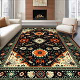 Ultra Soft Area Rug, Non Slip, Stain Resistant, Washable Area Rugs for Living Room, Bedroom, Elegant Black Botanical Elegance Design(Black)