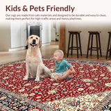Ultra Soft Area Rug, Non Slip, Stain Resistant, Washable Area Rugs for Living Room, Bedroom, Classic Ornate Scrollwork Style(Red)