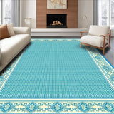 Ultra Soft Area Rug, Non Slip, Stain Resistant, Washable Area Rugs for Living Room, Bedroom, Azure & Ecru Area Decorative Border Blue Beige Entryway(Blue)