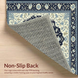 Ultra Soft Area Rug, Non Slip, Stain Resistant, Washable Area Rugs for Living Room, Bedroom, Timeless Tapestry Area Classic Vintage Charm with Dark Blue & Beige Hues(Blue)