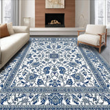 Ultra Soft Area Rug, Non Slip, Stain Resistant, Washable Area Rugs for Living Room, Bedroom, Artistic Light Grey Scroll Elements(Blue)