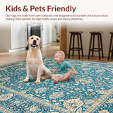 Ultra Soft Area Rug, Non Slip, Stain Resistant, Washable Area Rugs for Living Room, Bedroom, Transitional Soft Beige Patterned Flourish(Blue)