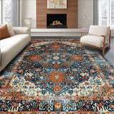 Ultra Soft Area Rug, Non Slip, Stain Resistant, Washable Area Rugs for Living Room, Bedroom, Rustic Vibrant Floral Design(Blue)